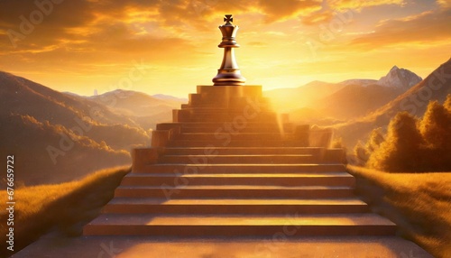 Chess on the ladder as a leader with the concept of gold © Hisna