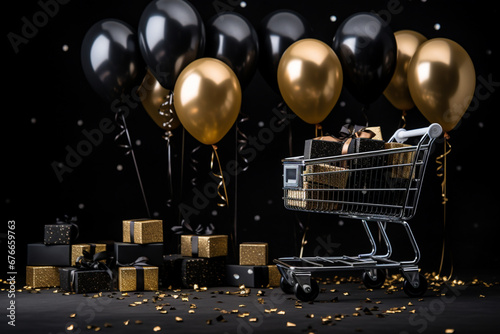 cart with balloons shoppoing gifts photo