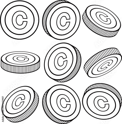 角度違いのCマークのついたコイン