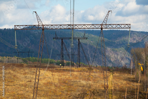 High voltage pylons in the mountains