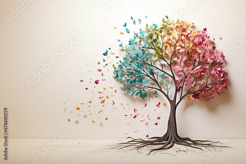 Arte de papel, árbol colorido, creatividad en manualidades, papiroflexia artistica. 