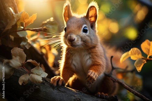Squirrel sitting on a tree branch. Generative AI