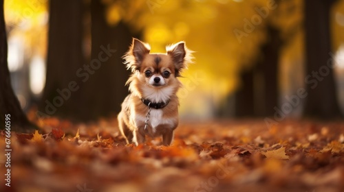 Autumn portrait of a chihuahua dog. Generative AI © kardaska