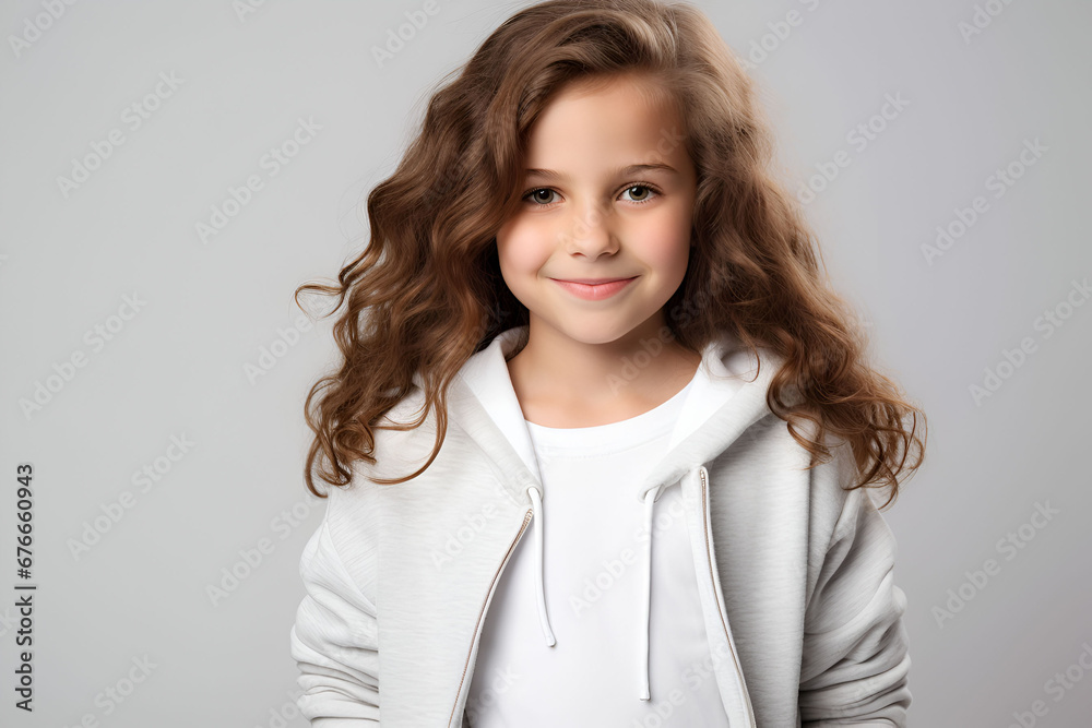 A Captivating Portrait of a Radiant Cute Little Girl in Her White Jacket Hoodie, Overflowing with Delightful Happiness A Captivating Portrait of a Radiant Cute Little Girl in Her White Jacket Hoodie, Overflowing with Delightful Happiness