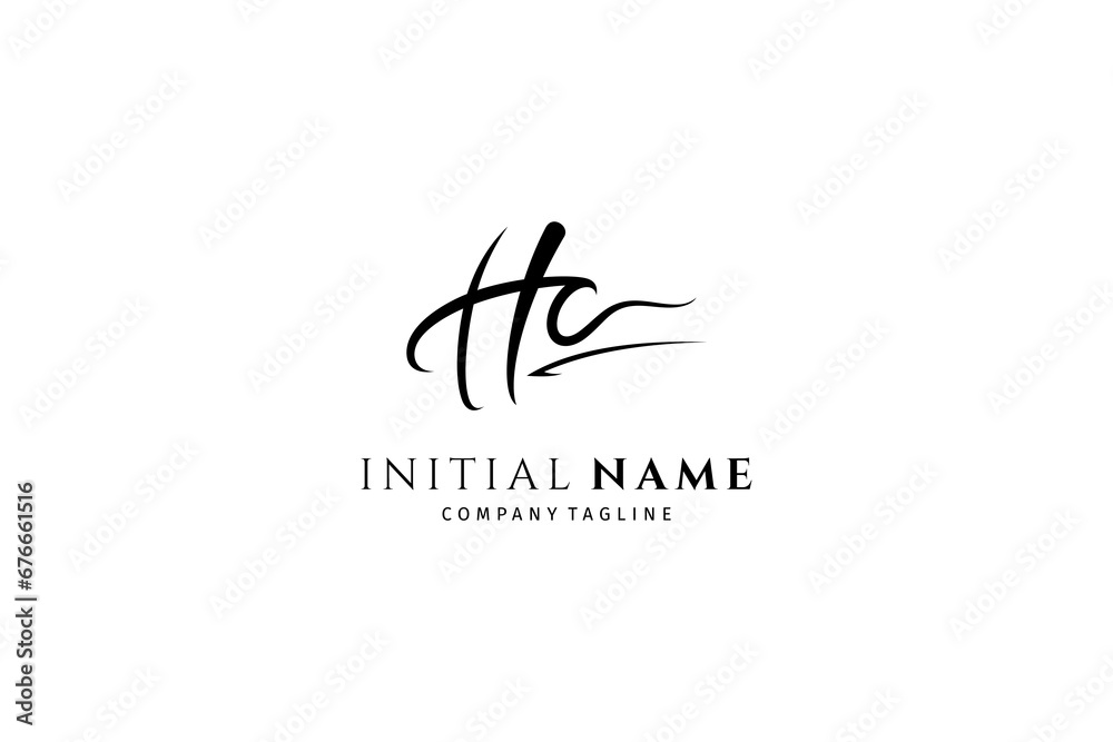 HC H C initial signature logo. Handwriting logo template vector