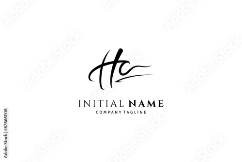 HC H C initial signature logo. Handwriting logo template vector