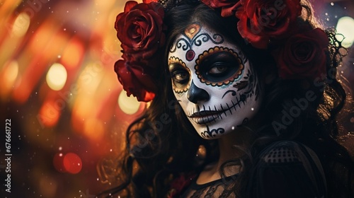  Girl with skull makeup, Mexican tradition, Cultural celebration © C R
