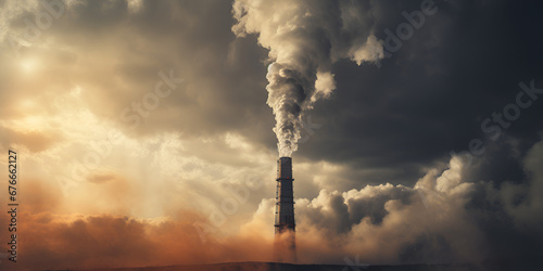 Close up view of Dark toxic smoke clouds coming out of factory chimney generative AI