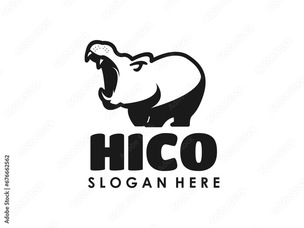 Obraz premium Cartoon hippo animal logo for children's parks and safari designs