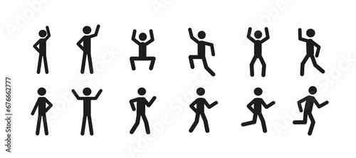 a set of human pictograms, a flat illustration, human figures in various poses, active people isolated on a white background