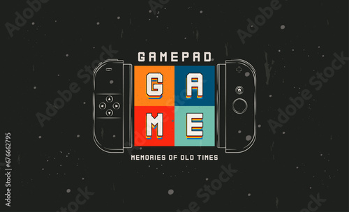 90s game console line art style, retro vintage style design. gaming controllers. retro style game concept. Gamepads