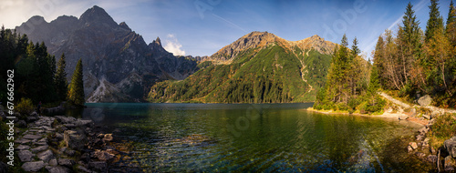 Fototapeta Naklejka Na Ścianę i Meble -  Panoramic view of Poland national park, High Tatras, Morskie Oko lake, the highest point of Poland Mount Rysy