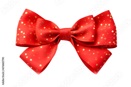 Red Christmas ribbon with golden dots isolated on transparent or white background