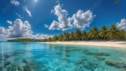 beach with sky and clouds, Palm trees on the beach, Beauty with Sky and Clouds,
