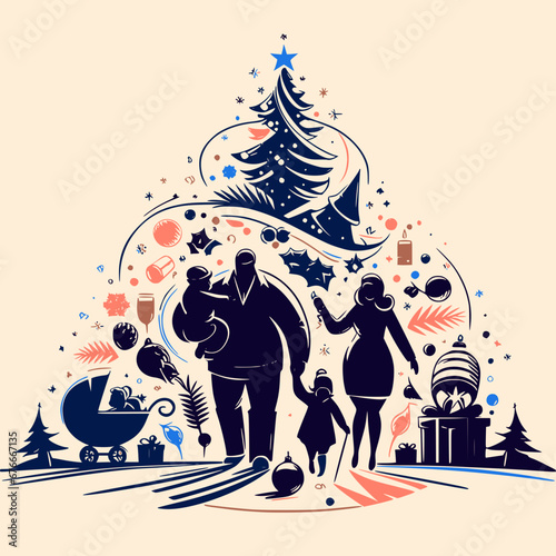 Peace and Harmony: Christmas Holiday Togetherness, happy family, gifts