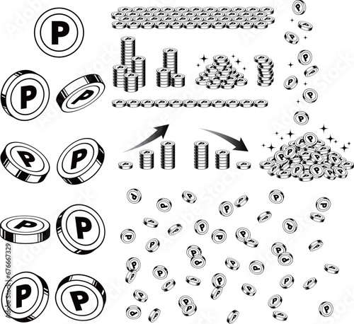 Pマークのついたポイントコインのイラストセットまとめ