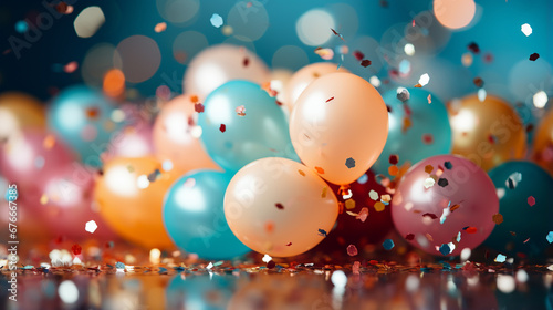 colorful balloons and confetti HD 8K wallpaper Stock Photographic Image 