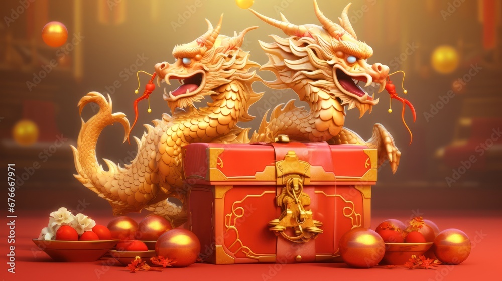 Happy New Year, Traditional Chinese Zodiac cute dragon year golden bag elements. Happy New Year, Traditional Chinese Zodiac cute dragon year golden bag elements.