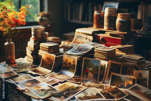 A table topped with lots of pictures and cards