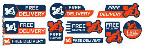 Free delivery shipping icon, home express deliver service vector label with fast car truck. Free shipping delivery badge for mail courier or parcel shipment cargo and food delivery service symbol.