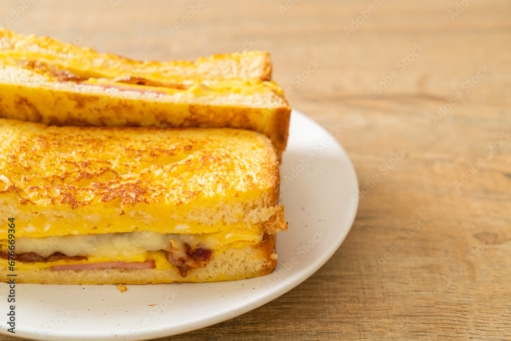 French toast ham bacon cheese sandwich French toast ham bacon cheese sandwich
