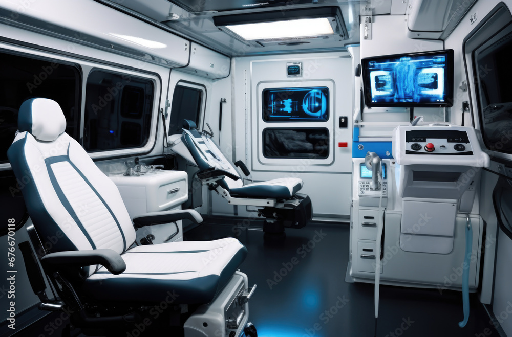 Interior of an ambulance with the necessary equipment for patient care.