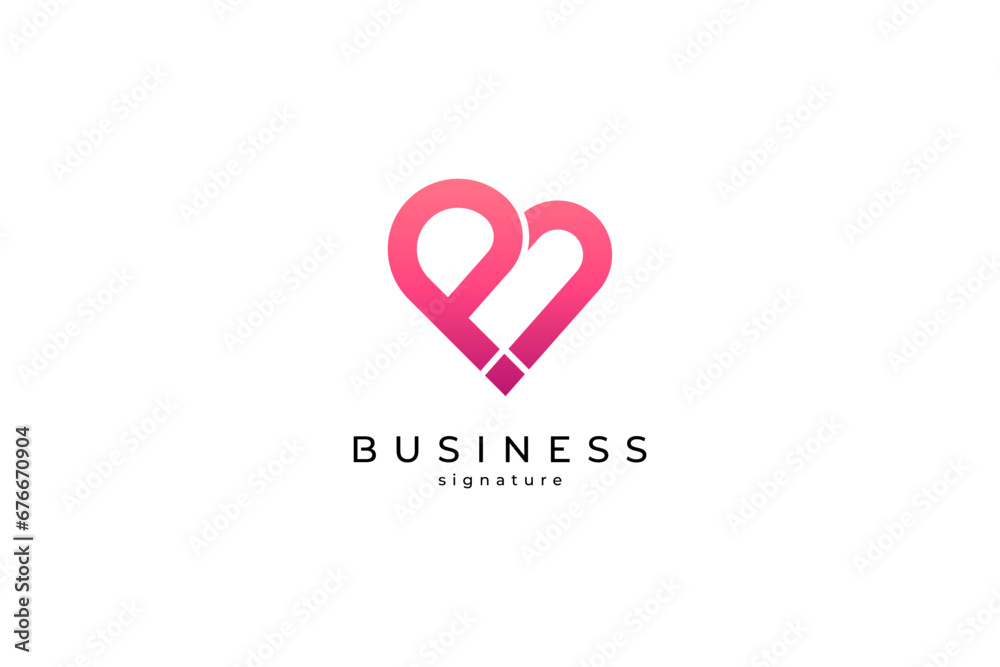 BJ logo Monogram heart shape with simple pink gradient