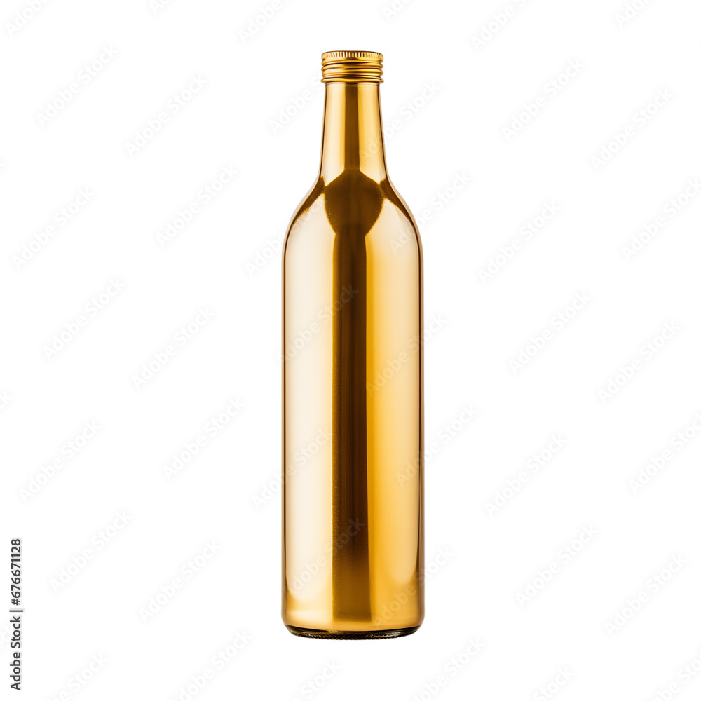 Gold bottle isolated transparent, Generative AI Gold bottle isolated transparent, Generative AI