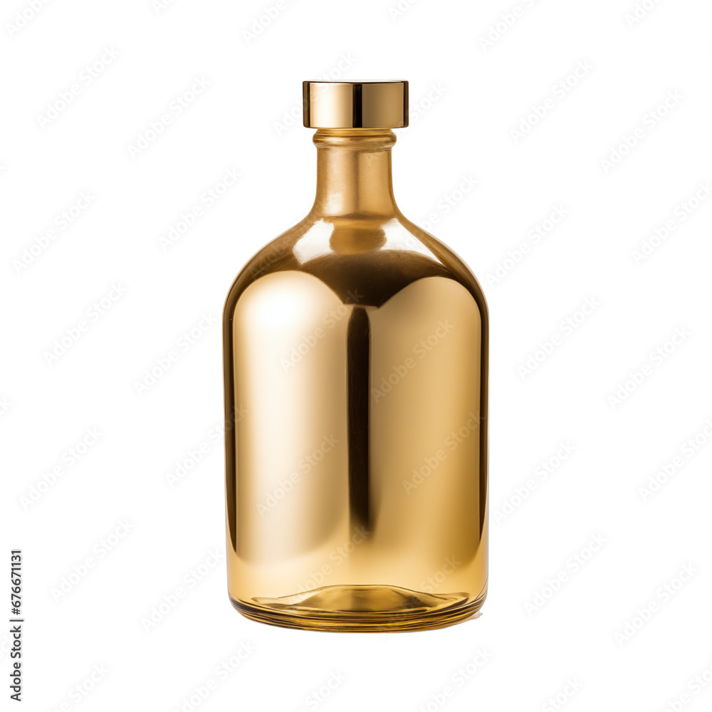 Gold bottle isolated transparent, Generative AI Gold bottle isolated transparent, Generative AI