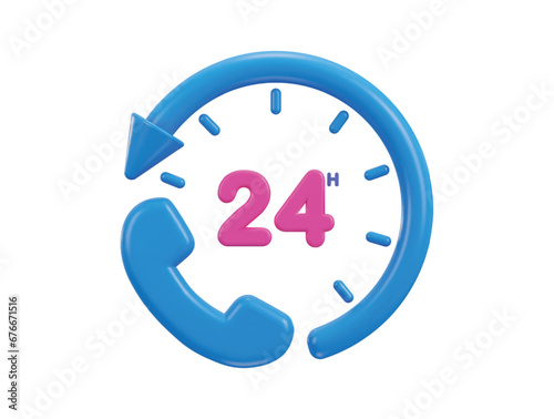 24 hours watch with customer support service 3d vector icon