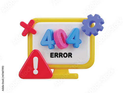 3d computer desktop showing alert error 404 page not found illustration