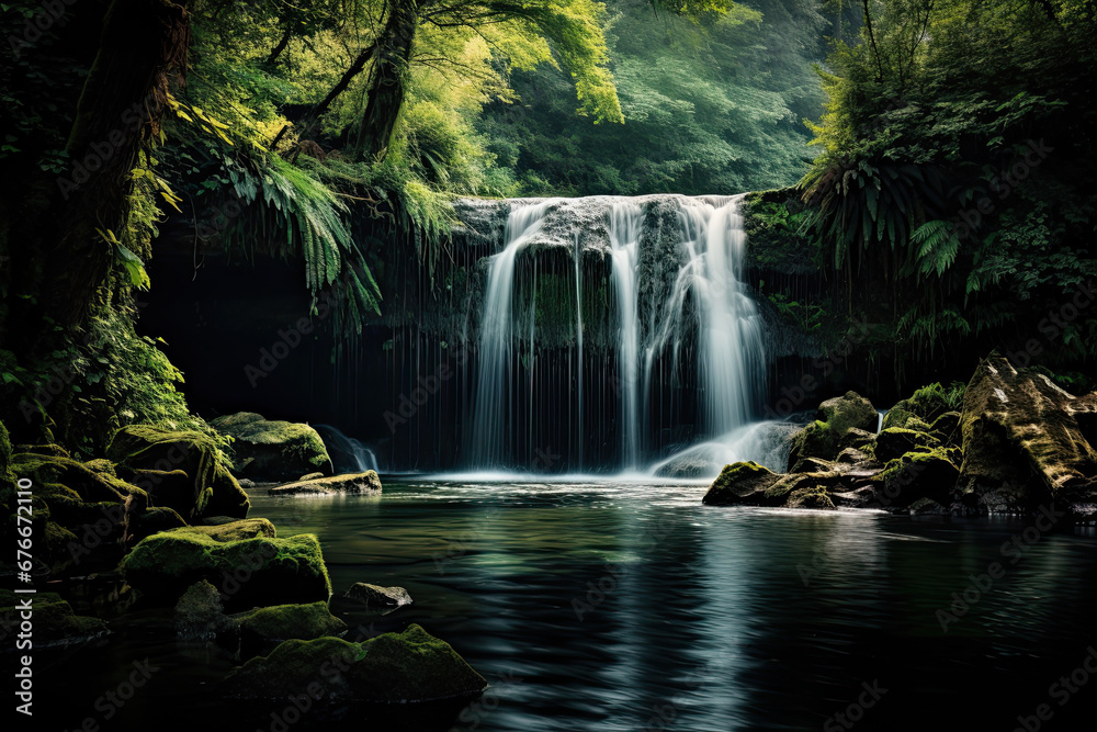 Beautiful waterfall landscape view for wallpaper, background and zoom meeting background