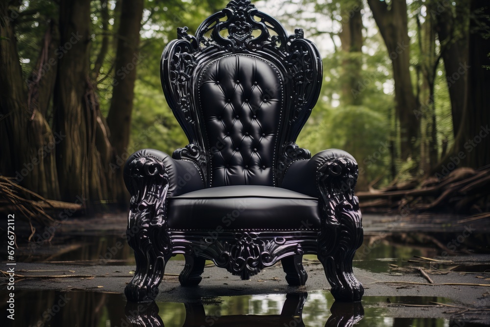 black majestic leather chair throne of a King or Queen Generative Ai black majestic leather chair throne of a King or Queen Generative Ai