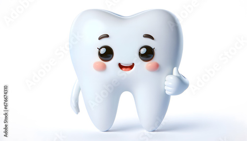 Cute tooth, 3d character, smiling and giving thumbs up. Dental hygiene concept illustration. Generative AI