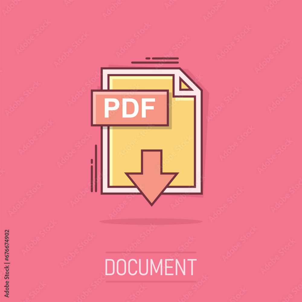 Cartoon PDF icon in comic style. Document illustration pictogram. File sign splash business concept. Cartoon PDF icon in comic style. Document illustration pictogram. File sign splash business concept.