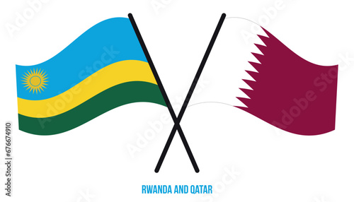 Rwanda and Qatar Flags Crossed And Waving Flat Style. Official Proportion. Correct Colors.