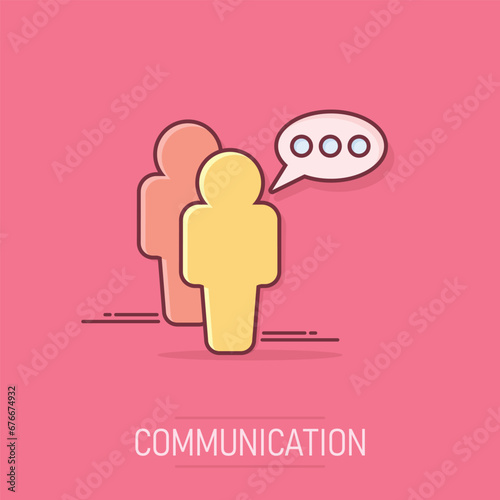 Cartoon people with speach bubble icon in comic style. Person illustration pictogram. Users person sign splash business concept.