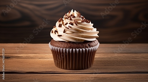 Cupcake isolated on wooden background. With clipping path. Made with generative ai