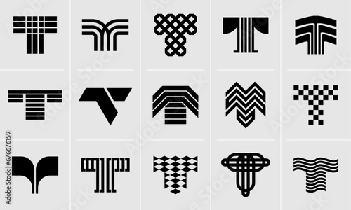 Digital technology abstract letter T logo design set