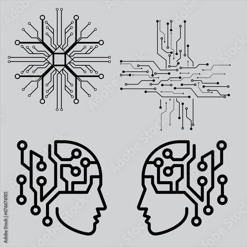 circuit board line CPU, ic, GPU, ram robot concept design illustration