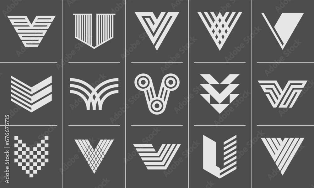 Geometric abstract line letter V logo design bundle Geometric abstract line letter V logo design bundle