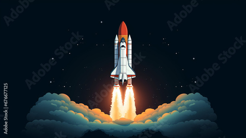 Fotografia Fantastic Pixel Art Spaceship Rocket Launch