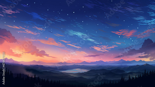Amazing Pixel Art Star Sky at Dawn Time © BornHappy