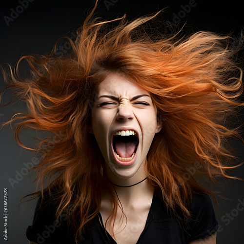 Portrait of a person,woman,roaring like a lioness