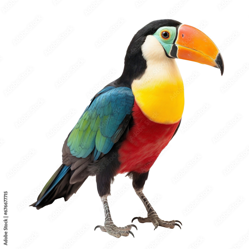 Fototapeta premium full body shot of a toucan on transparent background cutout - Generative AI 