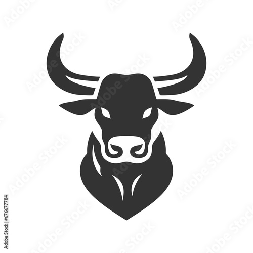 Bull head icon silhouette symbol. Buffalo cow ox isolated on white background. Bull head logo which means strength, courage and toughness. Vector illustration