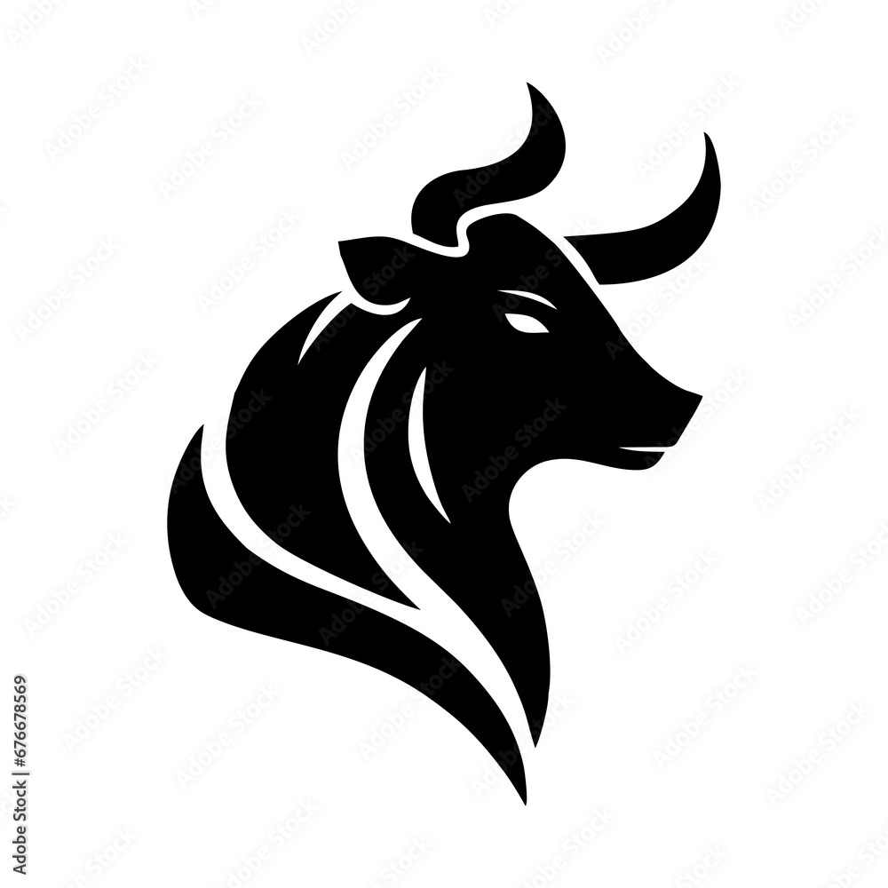 Bull head icon silhouette symbol. Buffalo cow ox isolated on white background. Bull head logo which means strength, courage and toughness. Vector illustration Bull head icon silhouette symbol. Buffalo cow ox isolated on white background. Bull head logo which means strength, courage and toughness. Vector illustration