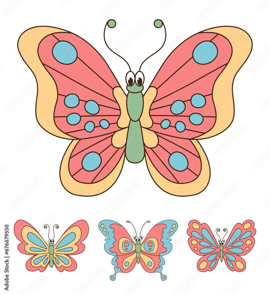 Butterfly cartoon set, colorful butterlies icons collection Butterfly cartoon set, colorful butterlies icons collection