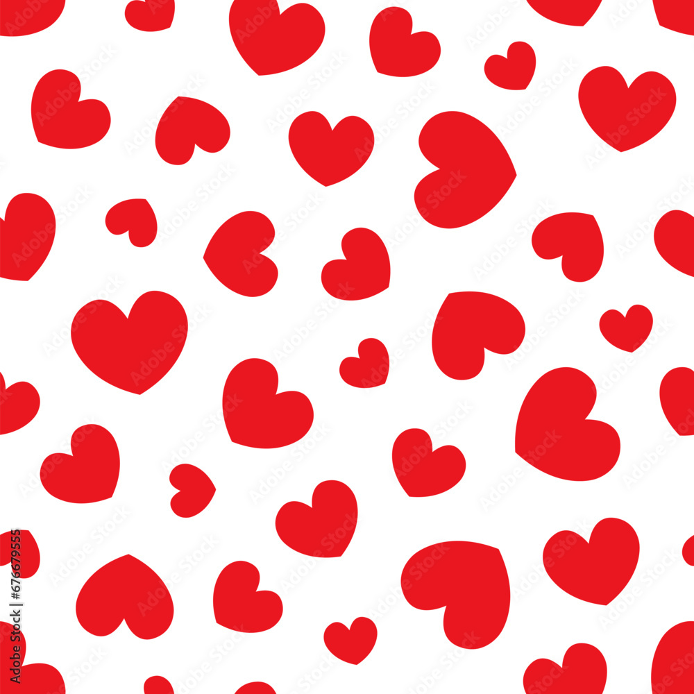 Red hearts seamless pattern. Valentine's day random elements wrapping paper print.