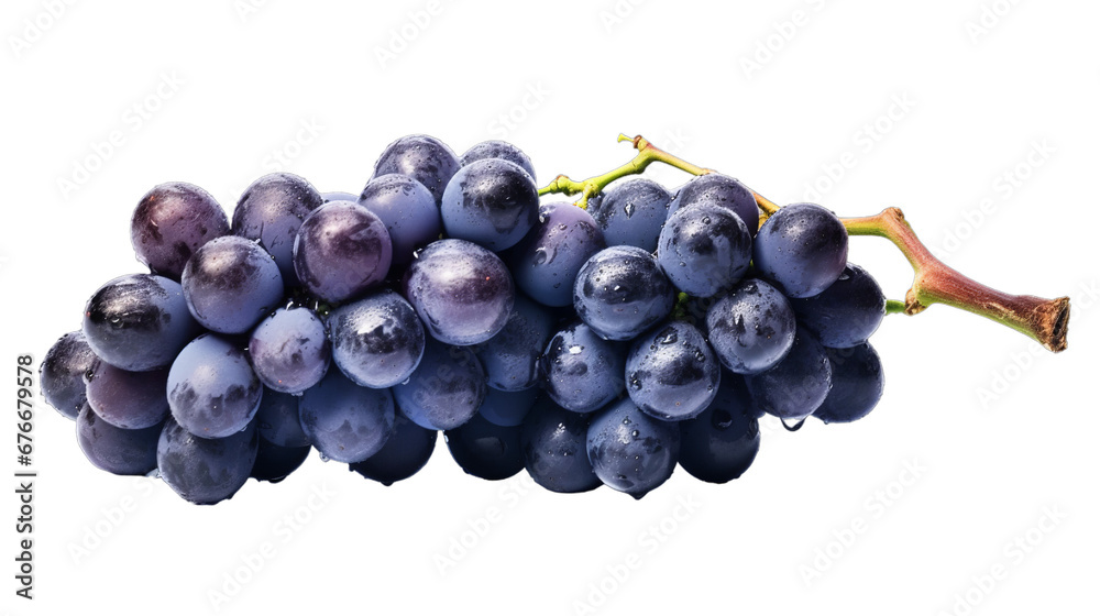 Bunch of blue grapes dry isolated on transparent background, Generative ai - obrazy, fototapety, plakaty 